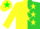 Silk - Yellow and lime green halved vertically,green collarandslvs,yellow stars,yellow cap,green star