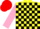 Silk - Yellow body, black checked, pink sleeves, red cap