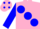 Silk - Pink, large blue spots, blue sleeves, pink cap, blue spots