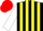 Silk - Black and yellow stripes, white sleeves, red cap