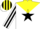 Silk - White, yellow yoke, black star, yellow sleeves, black stripes, yellow and black striped cap