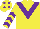 Silk - Yellow, purple chevron, chevrons on sleeves, yellow cap, purple spots