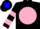 Silk - Black, blue horse emblem on pink ball, pink hoops on sleeves