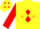 Silk - Yellow, red b in red diamond frame, yellow diamonds on red sleeves