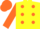 Silk - Yellow, orange dots and circled d, orange sleeves, orange cap