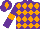 Silk - Purple and orange diamonds, purple sleeves, orange armlets and diamond on cap
