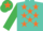 Silk - Turquoise, orange stars, emerald green sleeves and cap, orange star