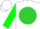 Silk - White, orange emblem in lime green ball, green sleeves, white cap