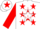Silk - White, red 'm' in white star frame, red stars, red 'csm' on white star stripe on red sleeves