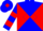 Silk - Blue and red diagonal quarters, red 'm' on blue diamond, red bars on sleeves