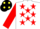 Silk - WHITE, red stars, red sleeves, black cap, yellow spots