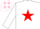 Silk - White, red star, red and white diablo on sleeves, purple cap, pink stars