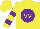 Silk - Yellow, yellow 'vv' on purple ball, purple bars on sleeves