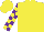 Silk - Fuschia, yellow seams, purple blocks on sleeves, yellow cap