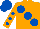 Silk - Orange, large royal blue spots, orange sleeves, royal blue spots and cap