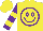 Silk - Yellow, purple circle and smiley face, purple sleeves, two yellow hoops