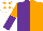 Silk - Purple and orange halved, sleeves reversed, white cap, orange spots