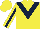 Silk - Yellow, dark blue 'v', dark blue stripe on yellow sleeves