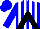 Silk - Blue and white stripes, black inverted chevron, white, black and red emblem, blue cap