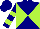 Silk - Navy blue and lime green diagonal quarters, lime green bars on navy blue sleeves