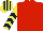 Silk - Red, yellow sleeves, dark blue chevrons, yellow & dark blue striped cap