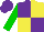 Silk - Purple and yellow quarters, green sleeves