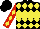 Silk - Black, yellow hoop, multi-colored diamonds, yellow hoop and multi-colored diamonds on red sleeves
