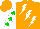 Silk - Orange, white rafter 'r' and lightning bolts, green shamrocks on white sleeves