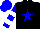 Silk - Black, blue star, white hoops on blue sleeves, blue cap