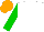 Silk - White, orange sleeve, green sleeve, gr8 scot emblem on back, matching cap