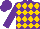 Silk - Purple, gold diamonds, yellow three quarter circle brands on purple sleeves