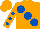 Silk - Orange, large royal blue spots, royal blue spots on sleeves, orange cap