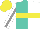 Silk - Turquoise and white halves,yellow hoop,grey stripe on white sleeves,yellow cap