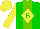 Silk - Green, light green stripe, green 'b' in yellow diamond, yellow sleeves, yellow cap