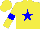 Silk - Yellow, blue star, blue hoop on yellow sleeves, yellow and blue hoop cap