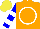 Silk - Orange, white circle, blue sleeves, white hoops, yellow cap