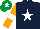 Silk - Dark blue, white star, orange sleeves, white armlet, emerald green cap, white star