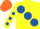 Silk - Yellow, large Royal Blue spots, Yellow sleeves, Royal Blue spots, Orange cap