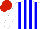 Silk - White, red & blue vertical stripes, red cap