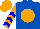 Silk - Royal blue, orange ball, orange sleeves, blue chevrons, orange cap