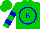 Silk - Green, blue circled 'b', blue bars on sleeves