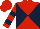 Silk - Red and dark blue diagonal quarters, dark blue bars on red sleeves, red cap
