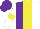 Silk - Purple and white vertical halves, yellow panel, white and yellow band on purple slv, purple and yellow band on white slv
