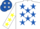 Silk - White, Royal Blue stars, White sleeves, Yellow stars and cap