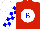 Silk - Red, blue 'b' on white ball, blue and white blocks on sleeves, red and white cap