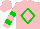 Silk - Pink, green diamond frame, green hoops on sleeves, pink cap