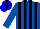 Silk - Royal blue and black vertical stripes, black stripe on blue cap