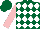 Silk - Dark green and white diamonds, pink sleeves, dark green cap