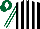 Silk - Black and white stripes, dark green and white striped sleeves, dark green cap, white diamond