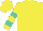 Silk - Bright yellow, turquoise bars on sleeves, bright yellow cap